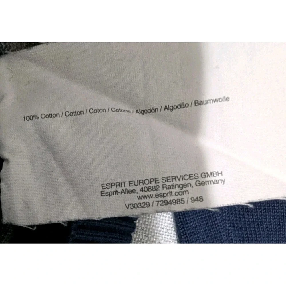 Y2K Esprit Men's V-Neck Plaid Sweater Large Blue Gray Maroon Cotton Long Sleeve‎